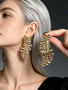 1 Pair Geometric Asymmetrical Dangle Earrings For Women - Yellow Gold - View 1