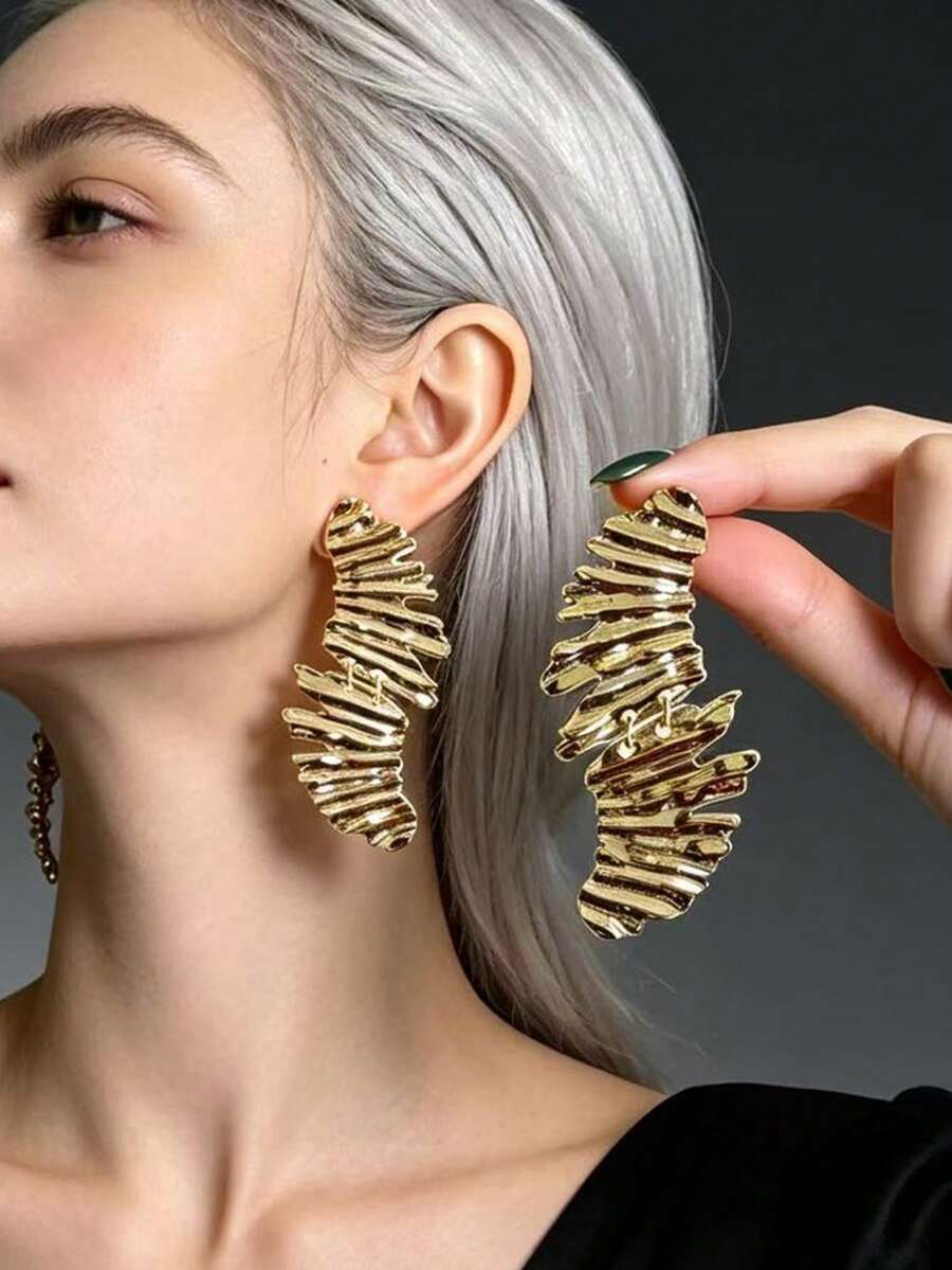 1 Pair Geometric Asymmetrical Dangle Earrings For Women - Yellow Gold - View 1