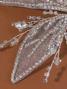 1pc Handmade Embroidered Floral Rhinestone Decorated Luxurious Hair Clip, Suitable For Bride Wedding, Daily Wear, Party And Festival Elegant Hair Accessory - Silver - View 3