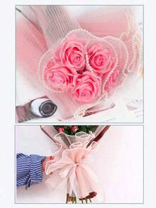 Faux Pearl Edge Floral Packaging Mesh Paper, Pleated Wavy Mesh, DIY Handmade Pleated Organza Ribbon, Washable And Reusable Fabric, Floral Supplies, Wedding Gift Packaging, Holiday Party Decoration - One Size - View 7