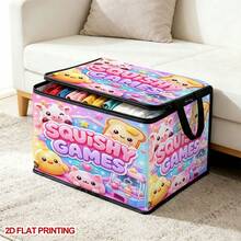 1PC Squishy Games Pattern Under-Bed Storage Box With Zipper Flip Cover, Foldable Organizer - Suitable For Book Organization, Under-Bed Storage, Car Trunk Storage, Cosmetics, Hair Styling Tools, Toy Storage, Student Back-To-School Storage, Office, Home Organization, Clothing, Blankets, Large Capacity Storage For Daily Items - A - View 5