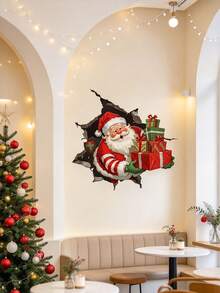 1pc "Santa Claus Gift" Decorative Wall Sticker, Suitable For Kitchen, Bathroom, Dining Area And Cafe (Including Refrigerator, Doors And Windows) Christmas Decoration, Perfect For New Year Party, Winter Theme Events - Style 1 - View 4