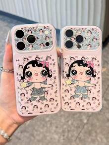 1 buah Casing Ponsel Motif Berlian Giok Kecil Malaikat Lucu Kompatibel dengan iPhone 18 Pro/17 Pro Max/16/15/14/12/11, Casing Kartun Anti Jatuh Premium Berkilau Baru untuk Wanita - Berwarna merah muda - View 2