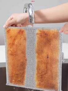 Khăn rửa bát bằng sợi thép bạc dạng lưới, miếng cọ rửa kim loại chống dính dầu, dùng vệ sinh nồi và rửa bát trong nhà bếp - Bạc - Xem 6