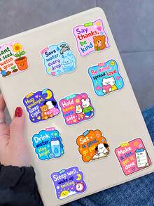 50Pcs Kids Good Habit Reminder Stickers, Cute Cartoon Daily Routine Positive Phrase Decals, Waterproof Vinyl Stickers For Classroom, Planner, Water Bottle, Laptop & DIY Craft Decor - Multicolor - View 5