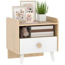 AIYAPLAY Kids Bedside Table With Drawer And Open Storage Shelf, White - White - View 1