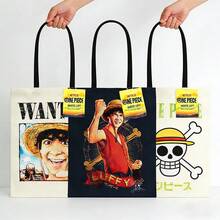 Netflix One Piece Canvas Tote Bag Double Sided Printed Large Capacity Shoulder Handbag Pocket Casual Shopping Bag For Work Beach Travel Official Licensed 1 Pc - Multicolor - View 1