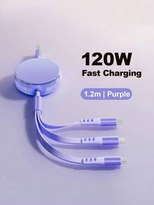Durcord Kabel Pengisi Daya Cepat 3-in-1 & Kabel Tarik Satu-Tiga 120W, Pengisi Daya Mobil, Kompatibel dengan Merek Utama Seperti /, dan Terintegrasi dengan Antarmuka IOS/Android/Type-C - Pengisi Daya Portabel Cepat dan Aman untuk Ponsel, Tablet, dan Laptop - MultiWarna - View 16