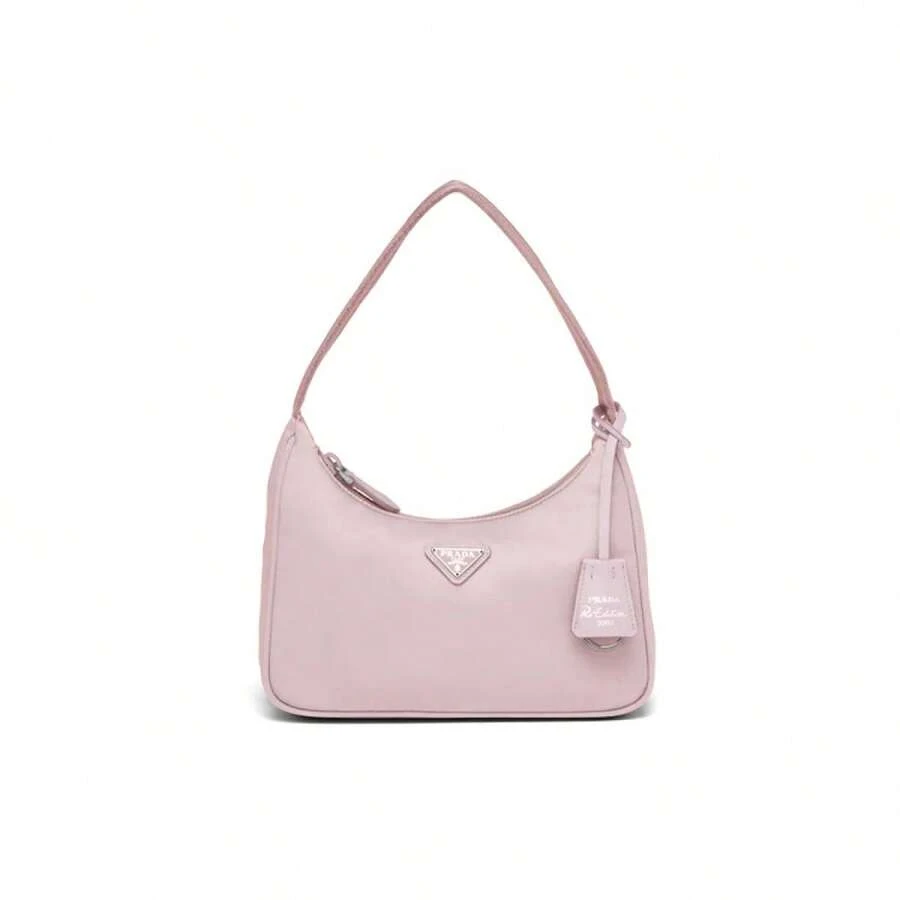 PRADA Re-Edition Women's Solid Color Triangle Logo Canvas Shoulder Bag, Pink - Pink - View 1