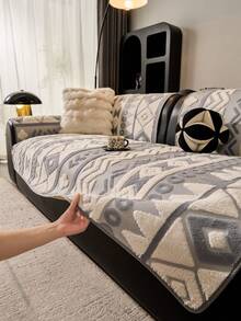 1pc Bohemian Style Thick Plush Sofa Cover, Soft Plush Fabric, Non-Slip, Suitable For All Seasons, Easy To Clean And Machine Washable, Fits 1/2/3/4 Seater And Sectional Sofas, Suitable For Living Room, Office, Bedroom, Outdoor Home Decor - Grey - View 6