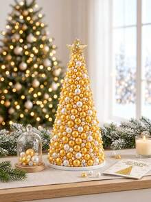 1pc DIY Beaded Christmas Tree Craft Kit, Elegant Pearl Look Cone Tree With Star Top, Festive Home Decoration For Tabletop, Mantel, Shelf, Desk And Living Room Display, Christmas Party Styling, Holiday Decor And Creative Craft Projects. - Multiple Styles - View 9
