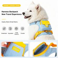 1PC New Pet Dog Backpack Harness, Exquisite Small Backpack Design, Convenient Storage For Small Items, Reflective Strip Design For Night Safety, Comfortable Soft Fabric, Breathable And Non-Stuffy, Adjustable Size Fits Most Dogs, Durable Polyester Material, Suitable For Small And Medium Dogs, Perfect For Daily Outings, Outdoor Hiking, Camping And Picnics - Blue - View 5