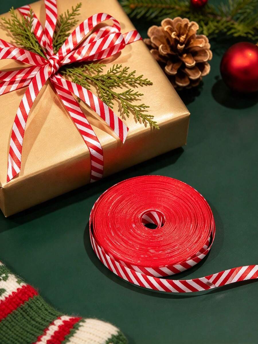 1件裝聖誕格紋緞帶，適用於禮物包裝與蝴蝶結製作，適合聖誕派對、聖誕樹裝飾、主題派對、感恩節、新年、派對小禮與節日活動裝飾 - 款式2 - 查看 1