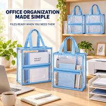 4pcs A4 Document Carry Bags, Large Capacity Zipper File Storage Bags With Handles, Blue Transparent Portable Storage Bags, Suitable For Paper, Tablets, Books, School, Office, Home, Travel - Blue 4-piece - View 8