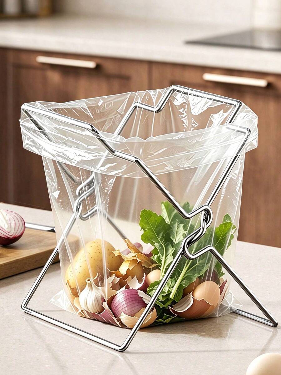 Kitchen Foldable Trash Bag Storage Rack, Minimalist Foldable Sink Trash Can Holder