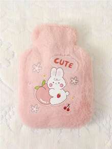 Pink Hot Water Bottle With Cover, Cute Cartoon PVC Water Injection Bag Soft Flannel Hot Water Bottle Cover - Pink - View 1