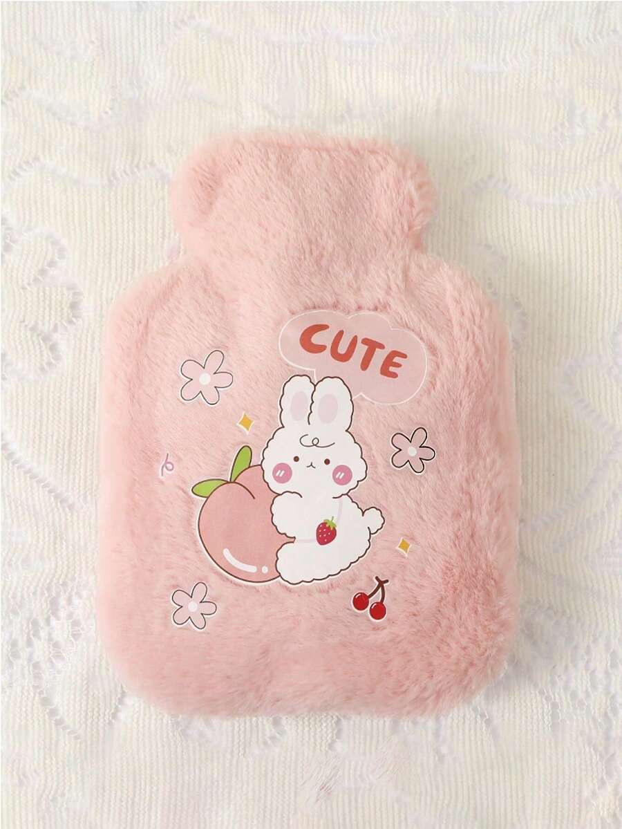 Pink Hot Water Bottle With Cover, Cute Cartoon PVC Water Injection Bag Soft Flannel Hot Water Bottle Cover - Pink - View 1
