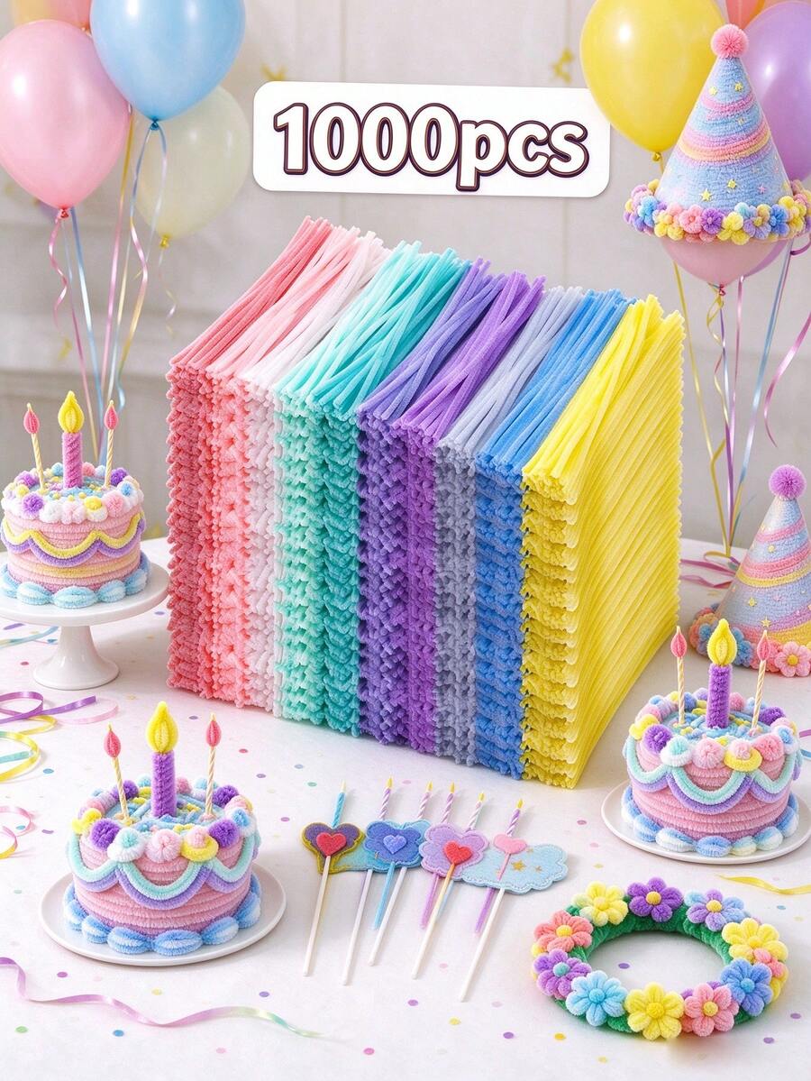 1000 Piece 10 Color Pipe Cleaner Bulk, Tubular Cleaning Cotton Swabs Bulk Pack DIY Handicraft Decoration Making Materials - Multicolor - View 1