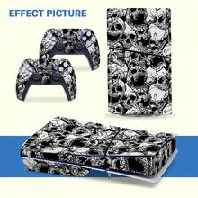 Slim Sticker Set, Black And White Skull Pattern Waterproof Scratch-Resistant Self-Adhesive Vinyl Game Console Skin, Removable No Residue, Includes Full Console + 2 Controller Decorative Films - View 8