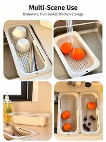 Expandable Storage Rack Draining Rack Household Kitchen Plastic Vegetable Washing Basin Sink Draining Basket Sink Organizer Rack Fruit Washing New Style - Milky White - View 8