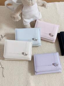 1 PC Simple And Cute Bowknot Design Short Wallet For Girl, Cute And Large Capacity Card Holder, Girly Style Multi-Card Slot ID Holder - Multicolor - View 3