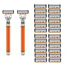 Men's Manual Shaving Set - Ultra Sharp 6-Blade, Replaceable Razor Head, Ergonomic Handle Design, Precise And Smooth Shaving Essential, Reusable Replacement Blades, Free Blade Storage Box, Perfect Gift For Father's Day And Birthday (Gift Box Not Included) - Multicolor - View 17