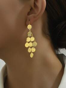 1 Pair Vintage Totem Gold Coin Bohemian Long Tassel Earrings, Accessories For Party, Wedding, Banquet - Yellow Gold - View 2