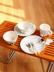 1pc Penguin Striped Ceramic Bowl, Seal Fish Fries Fried Chicken Bowl, Exquisite, Suitable For Home Decor Tableware, Party Gathering Snack Bowl, Fork Spoon Storage Bowl, Gift, Holiday Decoration - Multicolor - View 12