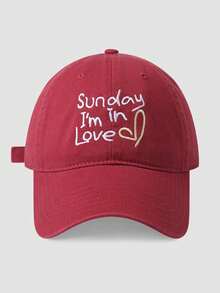 1pc Letter Sunday, I'm In Love, Heart Pattern Embroidered Baseball Cap, Unisex Couple Style, Solid Color Soft Top Hat, Adjustable Curved Brim - Multicolor - View 3