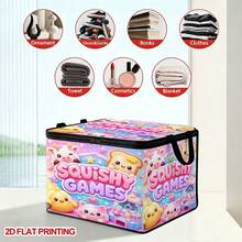 1PC Squishy Games Pattern Under-Bed Storage Box With Zipper Flip Cover, Foldable Organizer - Suitable For Book Organization, Under-Bed Storage, Car Trunk Storage, Cosmetics, Hair Styling Tools, Toy Storage, Student Back-To-School Storage, Office, Home Organization, Clothing, Blankets, Large Capacity Storage For Daily Items - A - View 8