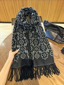 1件格紋圍巾 女款 2026秋冬新款韓式保暖圍脖 多功能雙面仿羊絨披肩 - 黑色 - 查看 2