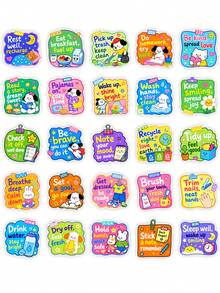 50Pcs Kids Good Habit Reminder Stickers, Cute Cartoon Daily Routine Positive Phrase Decals, Waterproof Vinyl Stickers For Classroom, Planner, Water Bottle, Laptop & DIY Craft Decor - Multicolor - View 7