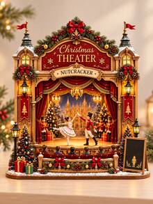 2D Christmas Nutcracker Theater Decor, Cozy Holiday Theater Desktop Ornament, Rustic Winter Bookshelf Decoration, Ballet Lover Gift, No Power Light - F - View 1
