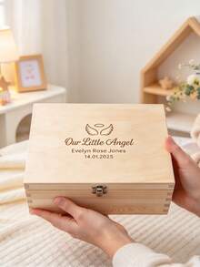 Personalized "Our Little Angel" Memorial Box, Wooden Engraved Storage Box, Baby Memorial Box, Miscarriage Memorial Gift, Miscarriage Sympathy Gift, Healing Memorial, Angel Baby Gift - Multicolor - View 4