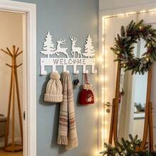 Black & White Christmas Tree & Reindeer Wall Hook, 10.6 Inch. Multi-Purpose Hanging Rack, Suitable For Kitchen Storage, Closet And Bathroom Organization, Exquisite & Fashionable Home Decor. - White - View 1