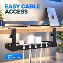 Upgraded Drill-Free Desktop Cable Management Tray, Home Storage Organizer - Suitable For Organizing Cables, Power Strip Bracket, And Comes With Cable Ties And Mounting Clips. Wall-Mounted Hidden Cable Channel Rack, Desktop Organizer Storage Shelf, Router And Data Cable Bracket, Cable Management Box. Perfect For Home, Office, Desk, Bedroom And Living Room Use. - View 6