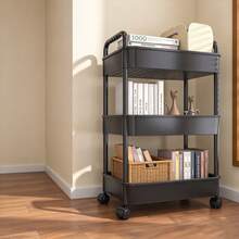 3-Tier Metal Utility Cart, Metal Storage Rack, Rolling Cart With Wooden Top, Multi-Functional Storage Rack With Wheels, Durable Steel Frame, Suitable For Kitchen, Office, Bedroom, Living Room - View 12