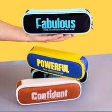 Jianxu American Style Colorblock Letter Canvas Pencil Case, Large Capacity Student Stationery Bag, Minimalist Stationery Storage Pouch - L - View 7
