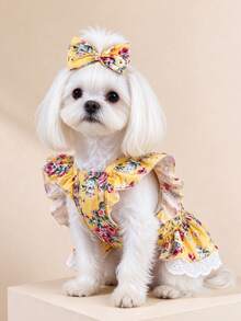 1pc Dog & Cat Mesh Wedding Dress Bow Cute Fashion Elegant Charming Creative Personalized Design Print Pet Dress - Multicolor - View 6
