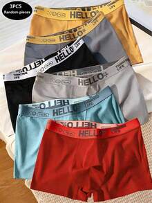 3 Random Solid Color Pure Cotton Men's Boxer Briefs/Shorts - Multicolor - View 2
