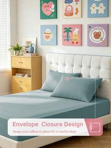 HONEYMOON 2pcs Ultra Soft Solid Color Pillowcases, Soft & Breathable, Envelope Closure, Wrinkle-Resistant, No Fill - Suitable For T/F/Q/K Size Home And Dorm, Gray Blue - Dusty Blue - View 4
