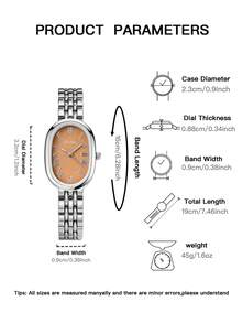 1pc Women's Elegant Oval Quartz Watch, Silver Alloy Case And Strap, Fashionable Brown Roman Numeral Dial, Suitable For Daily Wear And Gifting - Coffee Brown - View 6