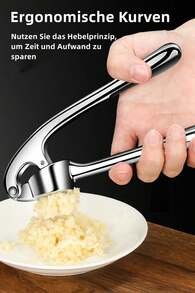 Garlic Press: A High-Quality Garlic Crusher Featuring An Ergonomically Designed Lever, Which Efficiently Crushes Garlic To Produce A Finer Paste; A Practical Kitchen Gadget. - Silver - View 2