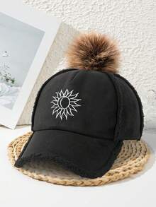 1pc Women's Thick Baseball Cap With Embroidered Sunflower, Fashionable Vacation Style, Cool Casual For Autumn/Winter - A - View 3