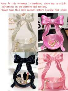 Double-Bow Jewelry Organizer Stand - Elegant Ribbon Design, Includes Anti-Tarnish Storage Pouches; Velvet Cherry-Blossom Pink Stand Suitable For Vanity Tables. Living Room Desktop Organizer And Home Decor, Small Item Storage And Organization, Jewelry Storage, Multi-Purpose Desktop Decoration, Suitable For Jewelry, Keys, Wireless Earphones, Storage, Suitable For Placing Small Things, Home Decor, Commemorative Gift, Birthday Gift - Multicolor - View 9