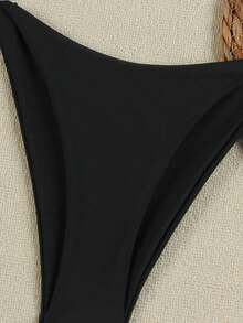 Satu Set Bikini Dua Potong Warna Hitam dengan Hiasan Bintang Laut Logam untuk Wanita, Set Pakaian Renang Elegan dan Kasual untuk Pesta Liburan Pantai Musim Panas - Hitam - View 7