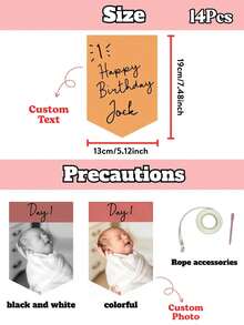 Personalized 1st Birthday Photo Banner, Customized Name Monthly Milestone Hanging Flag, Growth Timeline Banner, 1st Birthday Party Backdrop Decoration, Customized Photo Birthday Gift, Party Photo Booth And Celebration Wall Hanging Garland - Multicolor - View 13