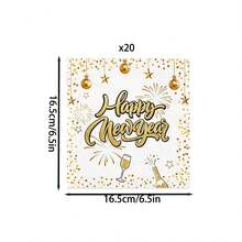 Gold "Happy New Year" Napkins – Festive Party Tableware With Champagne, Fireworks & Ornaments. Perfect For NYE Celebration Decor. - Style 1 - View 5