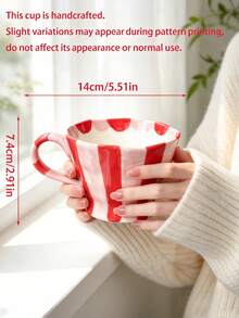 1pc Hand Painted Striped Ceramic Mug, Wavy Rim Large Capacity Coffee Cup, Cute Colorful Breakfast Mug For Milk Oatmeal, Home Kitchen Drinkware - Multicolor - View 5