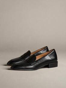 Écloséra Fall/Winter 2-Way Vintage Flat Loafers For Women, Chunky Heel Casual Square Toe Mule Shoes - Black - View 1